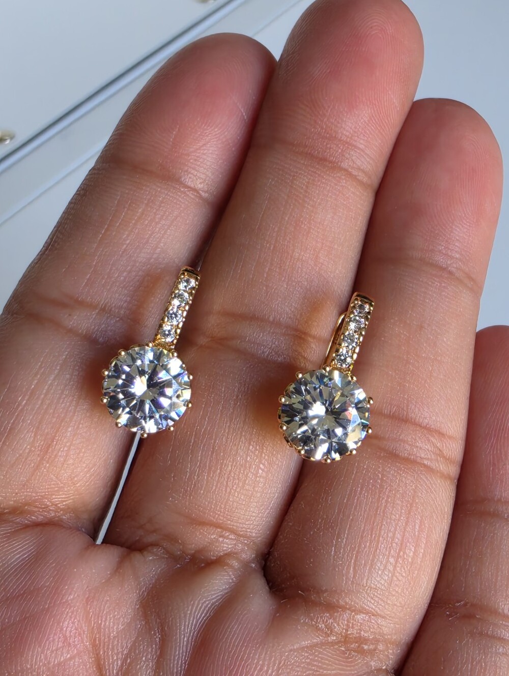 ✨ Rose Gold Plated Round Crystal Drop Huggie Earrings CZ Diamond Look